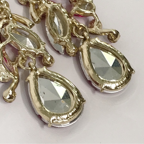 Oversized Statement Crystal Multi Teardrop Cluster Chandelier Dangle Earrings - Picture 11 of 13
